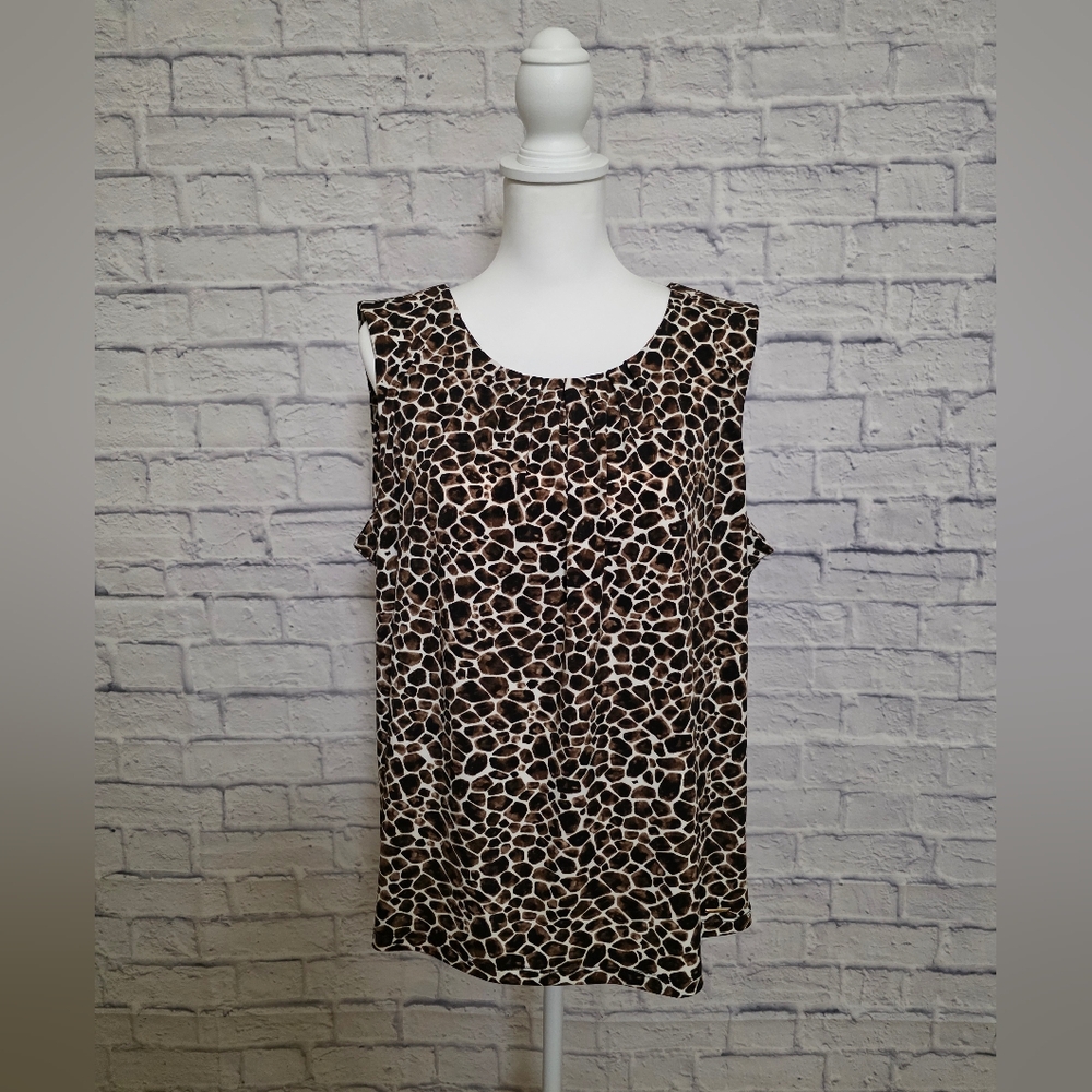 Calvin Klein Ruched Sleeveless Brown And Tan Print